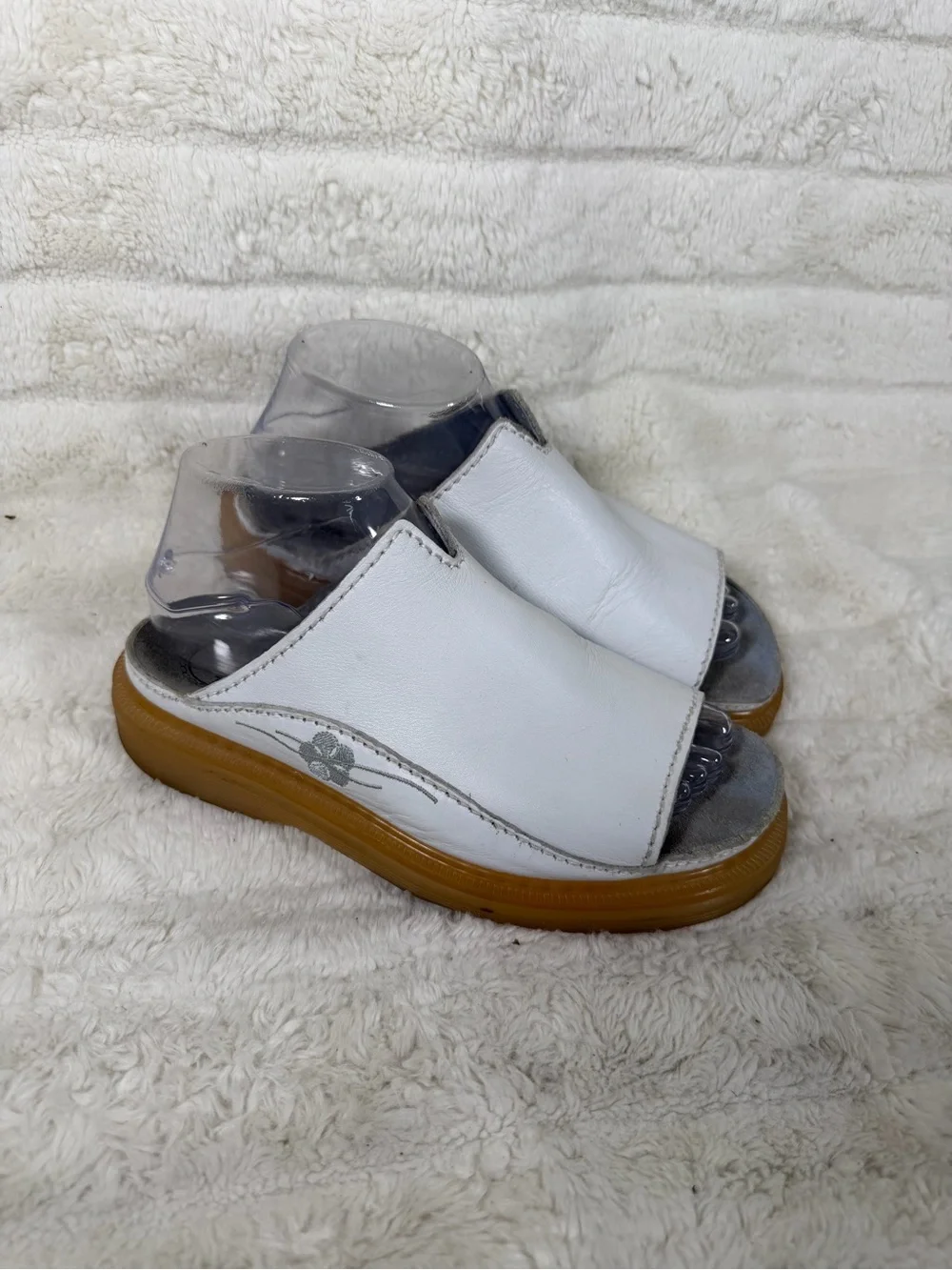 Dr Martens Vintage Y2k Sandals US 8 White Leather Chunky Sole Slip Ons Flower
